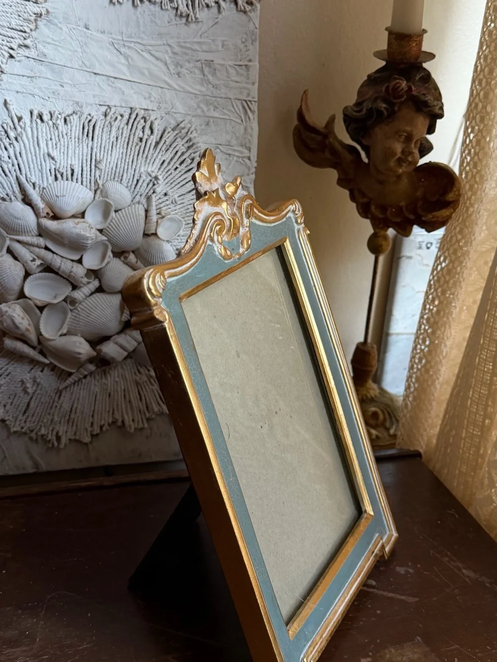 Burnes of Boston Rococo Style Gold Leaf & Green Wood Photo Frame 5 x 7